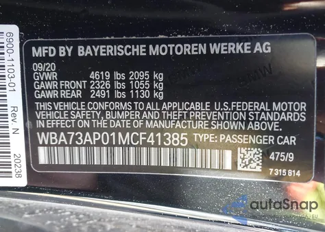 2021 BMW 430I xDrive из США, поврежденный, VIN WBA73AP01MCF41385